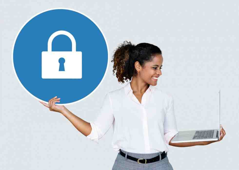 woman holding padlock laptop